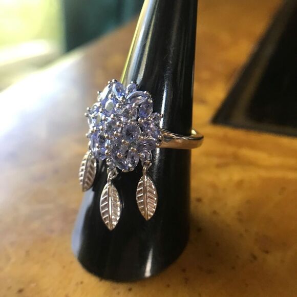Natural Tanzanite Sterling Silver Dream Catcher Ring Size 7 - Picture 5 of 9